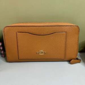 Coach Crossgrain Leather Accordion Zip Wallet in Saddle Brown
